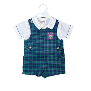 ⭐️Good lad of Philadelphia green and blue plaid overall outfit size 12 months